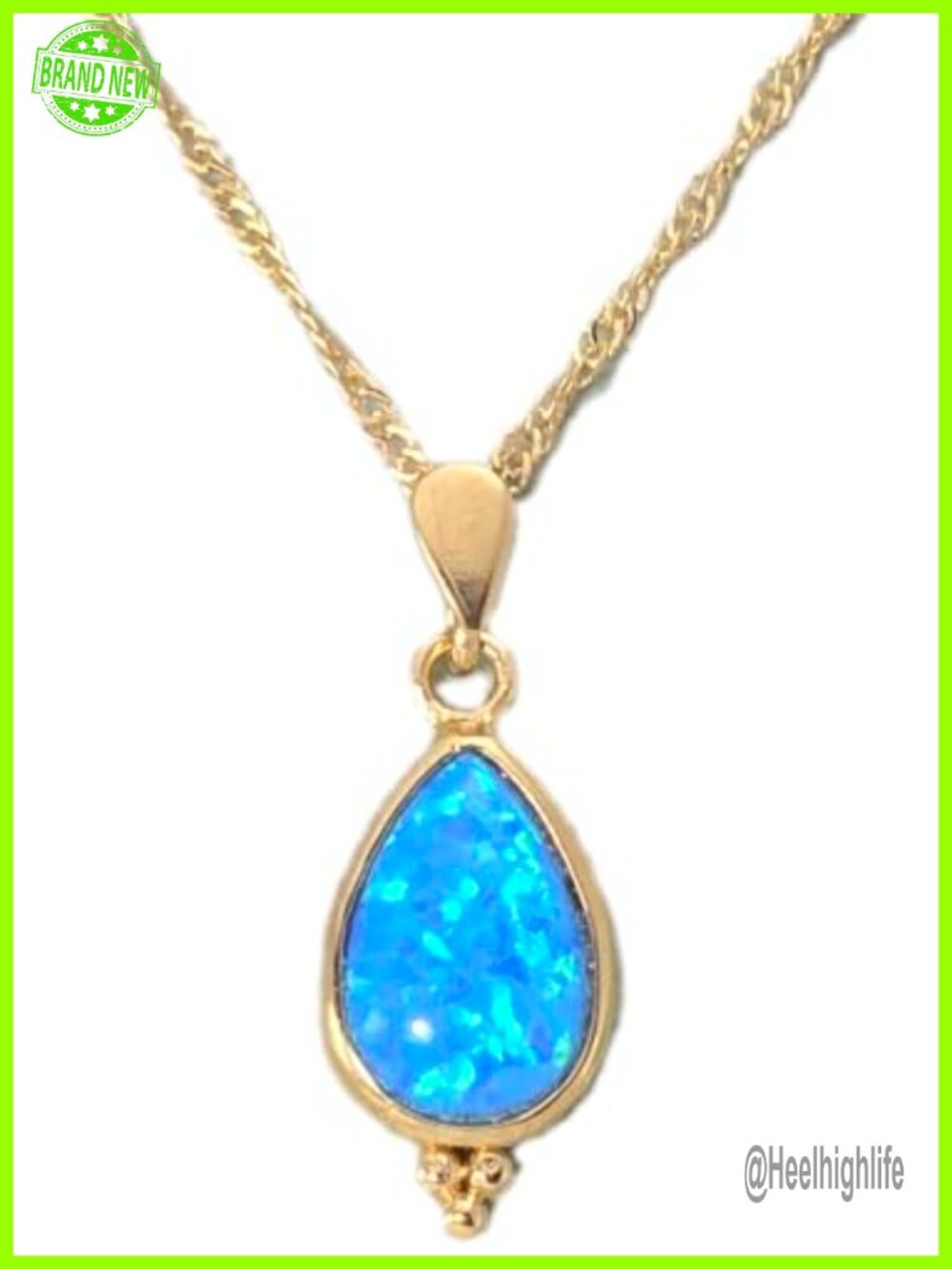 Opal Drop Necklace 14k Gold Bezel Pendant Pear Cabochon Teardrop Vintage
